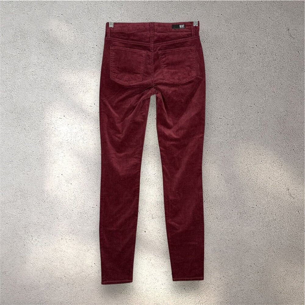 KUT From The Kloth Mia Toothpick Skinny Jeans Women's 0 Red Wine Corduroy Preppy - Picture 2 of 8